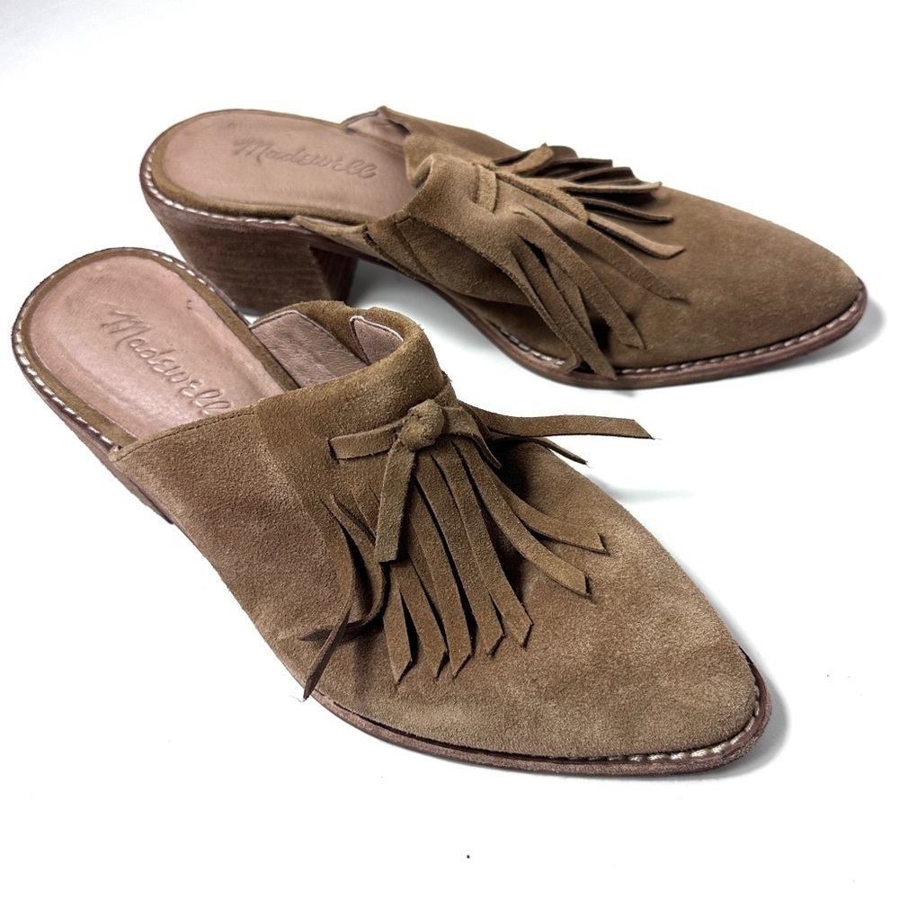 MADEWELL Size 6.5 Dani Fringe Suede Leather Heel Bootie Tan F0078